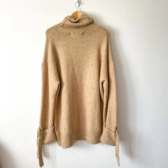 Zara Tie Cuff Turtleneck Knit Sweater Camel  Tan Size Medium - Picture 7 of 9